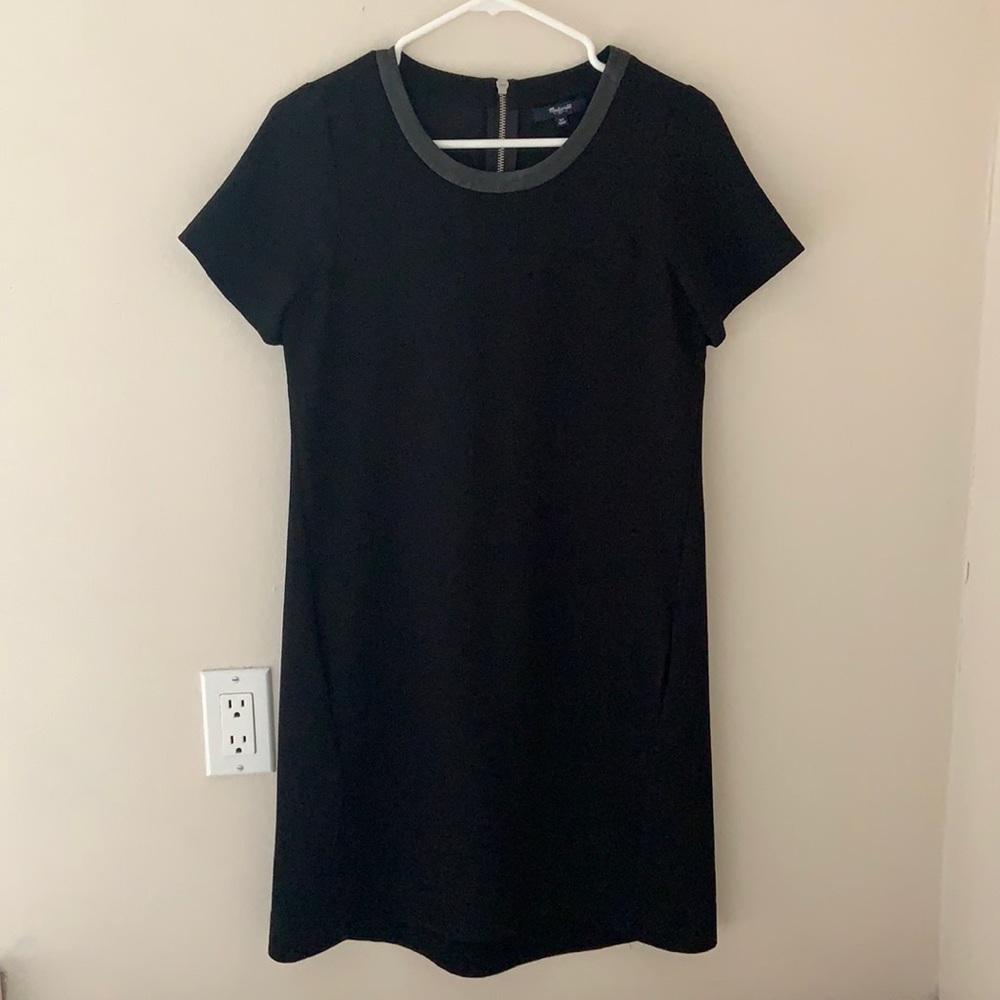 Black Madewell Dress, Faux Leather Trim Collar